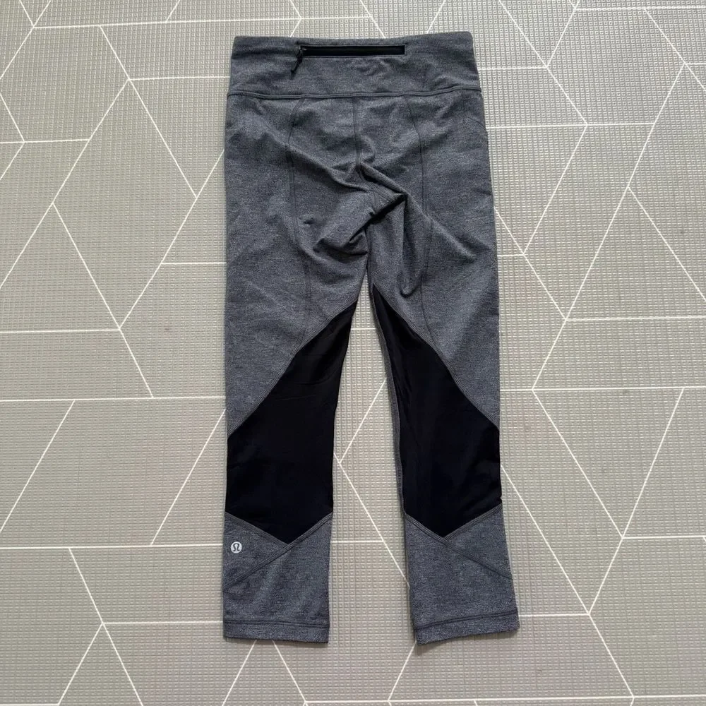 Lululemon Pace Revival Crop‎ Leggings Size 4 Gray & Black EUC